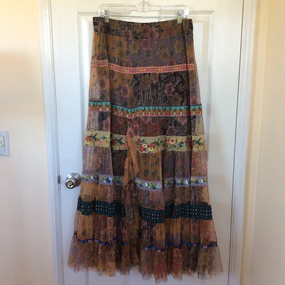 Johnny Was Boho Selva Mesh Tiered Maxi Skirt M - Picture 6 of 7